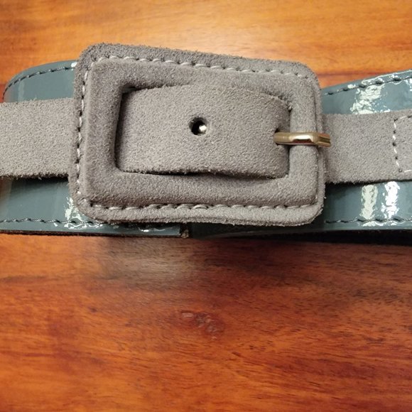 Leather and suede vintage belt, from Paris - hazy Grey / Blue colours - Picture 3 of 9